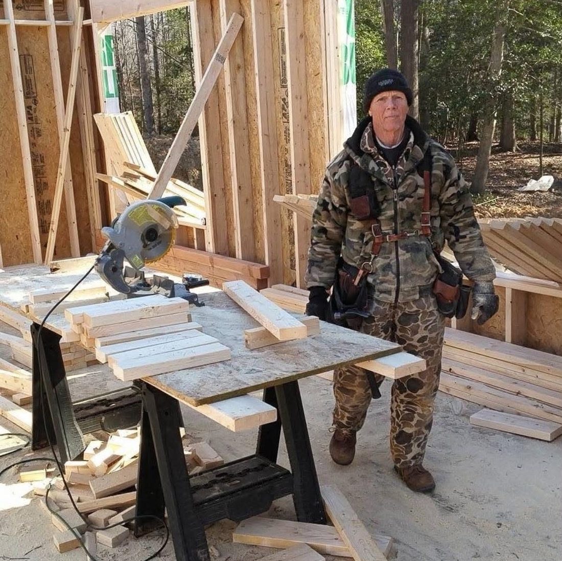 Noel Gray framing a new home on a job site in Southern Maryland